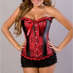 NWT Velvet Kitten Corset Womens L Satin Lace Panel Pleated Ribbon Coquette Goth